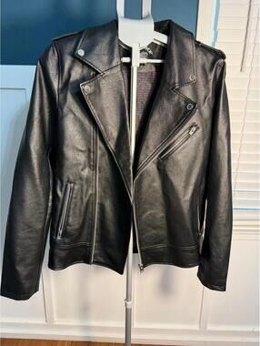 Hard Rock Guitar Company Men Faux Leather Moto Biker Jacket - Small - Black